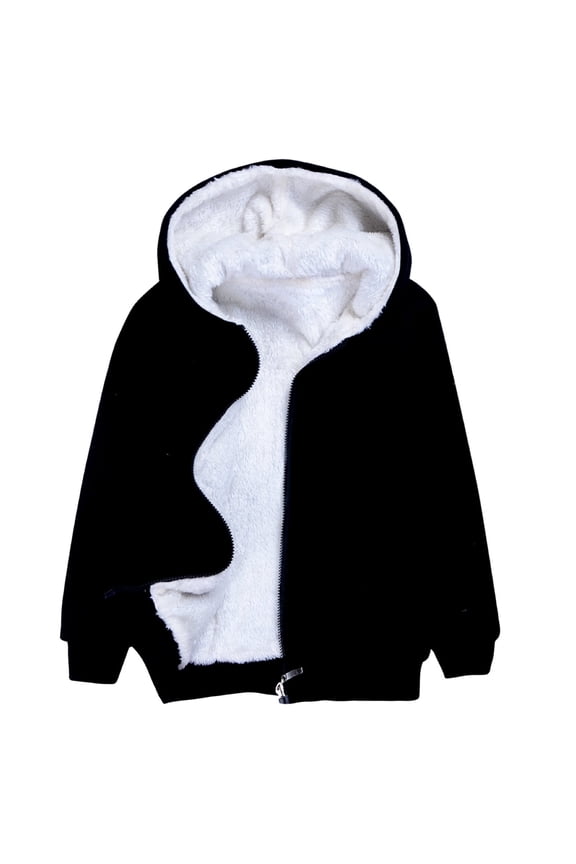 Toddler Girls Coat Boys Winter Cartoon Prints Jacket Autumn Winter Long Sleeved Solid Color Cotton Warm Windproof Hood Zippered Hoodie Top Coat(Size 6-7 Years, Black)