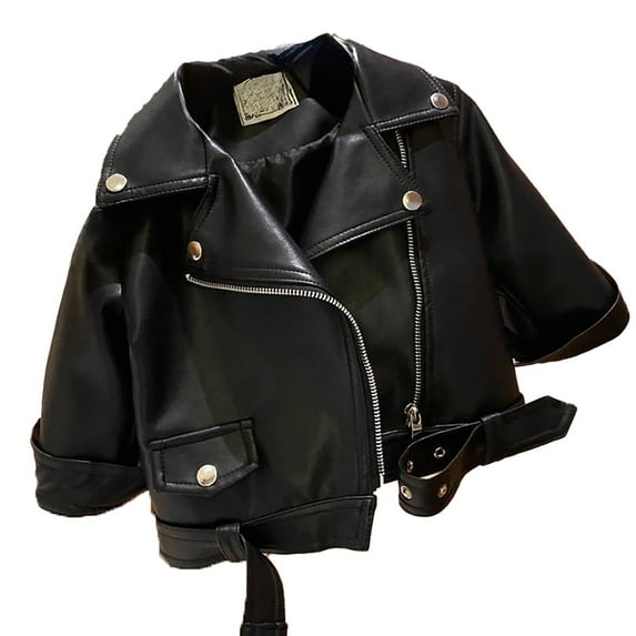 SGMVNU Toddler Girls Coat Boys Winter Cartoon Prints Jacket Girl's Motorcycle Large Lapel Zipper Leather Jacket Jacket Fall Winter Fashion Top(Size 4-5 Years, Black#2)