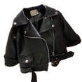 thumbnail image 1 of SGMVNU Toddler Girls Coat Boys Winter Cartoon Prints Jacket Girl's Motorcycle Large Lapel Zipper Leather Jacket Jacket Fall Winter Fashion Top(Size 5-6 Years, Black#2), 1 of 7