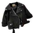thumbnail image 1 of SGMVNU Toddler Girls Coat Boys Winter Cartoon Prints Jacket Girl's Motorcycle Large Lapel Zipper Leather Jacket Jacket Fall Winter Fashion Top(Size 6-7 Years, Black#1), 1 of 5