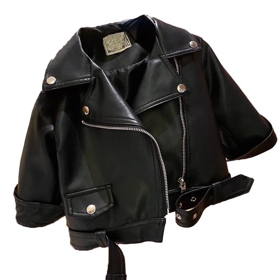 SGMVNU Toddler Girls Coat Boys Winter Cartoon Prints Jacket Girl's Motorcycle Large Lapel Zipper Leather Jacket Jacket Fall Winter Fashion Top(Size 6-7 Years, Black#1)