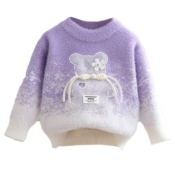 SGMVNU Toddler Girls Sweaters for Fall and Winter - Bear Print Crew Neck Knit Pullover Sweater for Toddler Boys Kids, Toddler Baby Fall Clothes(Size 4-5 Years,Purple)