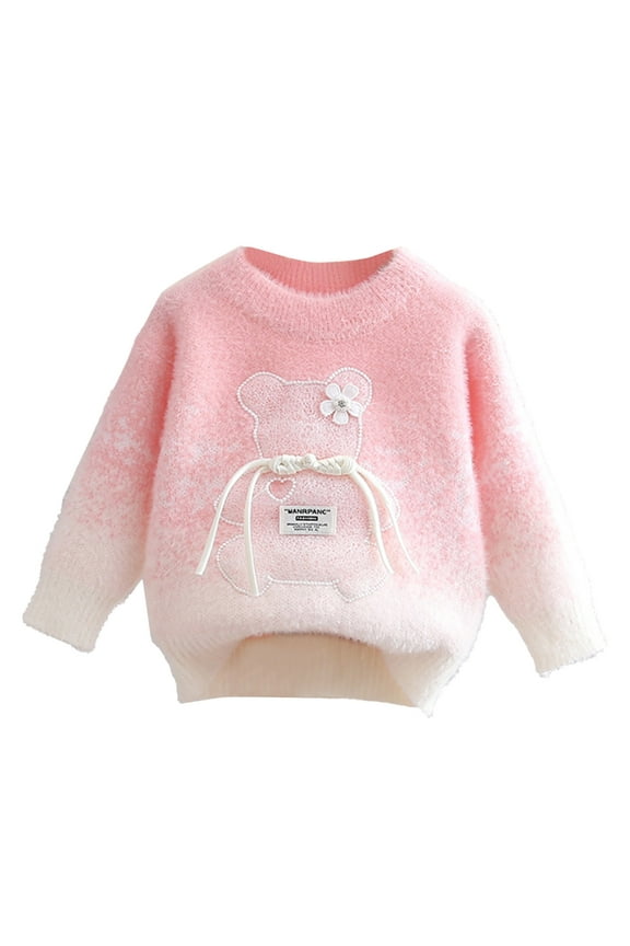 Toddler Girls Sweaters for Fall and Winter - Bear Print Crew Neck Knit Pullover Sweater for Toddler Boys Kids, Toddler Baby Fall Clothes(Size 8-10 Years,Pink)