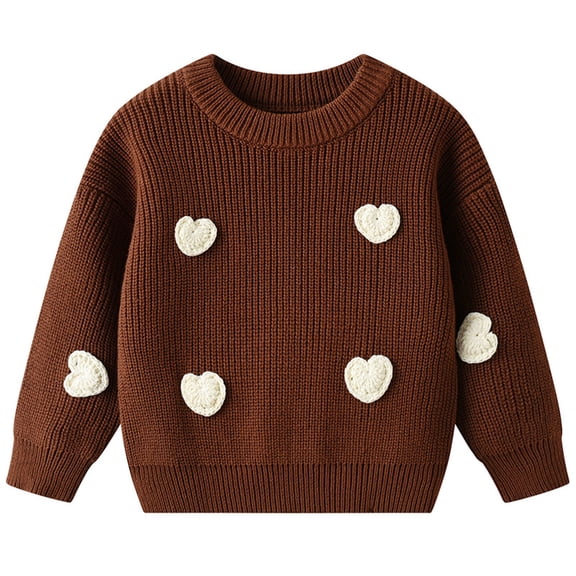 SGMVNU Toddler Girls Sweaters for Fall and Winter - Cute Bow Crew Neck Long Sleeve Drop Shoulder Loose Knit Pullover Tops for Girls, Toddler Baby Fall Clothes(y1202_2-Coffee, Size 4-5 Years)