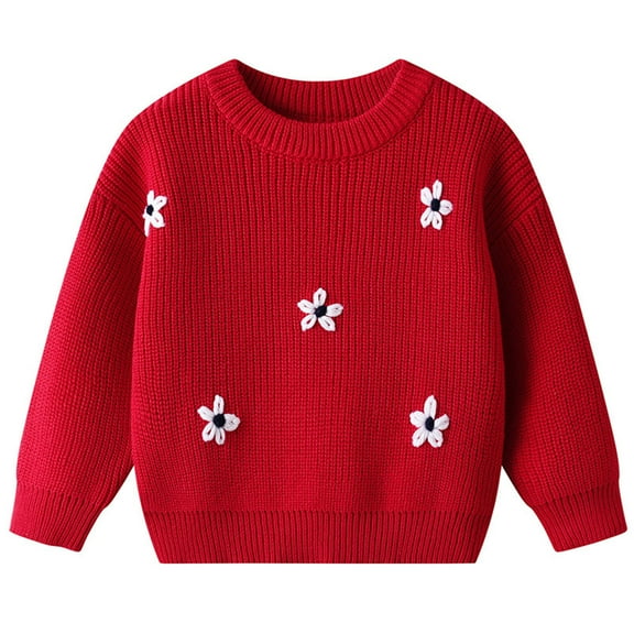 SGMVNU Toddler Girls Sweaters for Fall and Winter - Cute Bow Crew Neck Long Sleeve Drop Shoulder Loose Knit Pullover Tops for Girls, Toddler Baby Fall Clothes(y1202_3-Red, Size 1-2 Years)