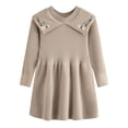 thumbnail image 1 of SGMVNU Toddler Girls Sweaters for Fall and Winter - Embroidered Floral Lapel Collar Long Sleeve Knitted Sweater Dress, Party Gown for Toddler Kids Girls(Size 3-4 Years,Beige), 1 of 5