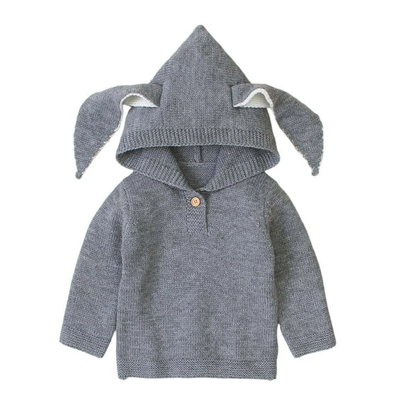 SGMVNU Toddler Baby Girl Boy Fall Winter Cable Knit Tops Fall Winter Outfits Solid Color Knitted Hood Knit Jacket Outwear with Ears(Size 6-12 Months,Grey)