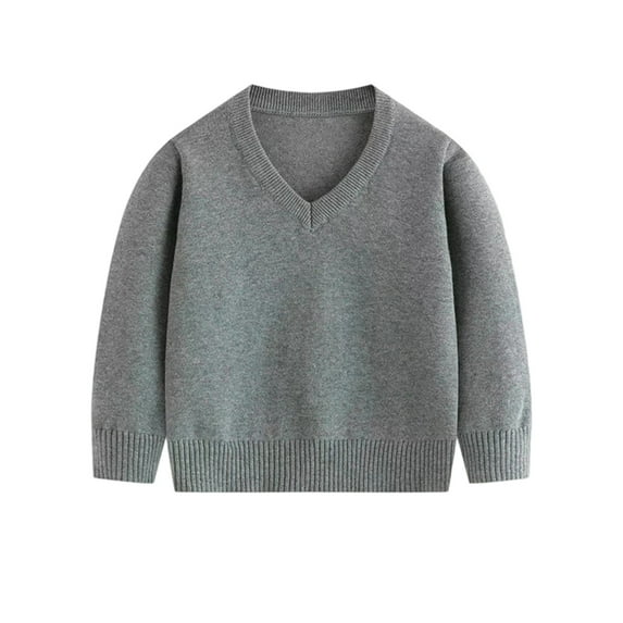 SGMVNU Toddler Knit Sweater Kids Boys Girls Warm Sweater Soild Pullover Ribbed V Neck Top Clothes Fall Winter Outfits(Size 5-6 Years,Grey)