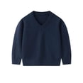 thumbnail image 1 of SGMVNU Toddler Knit Sweater Kids Boys Girls Warm Sweater Soild Pullover Ribbed V Neck Top Clothes Fall Winter Outfits(Size 6-7 Years,Navy), 1 of 7
