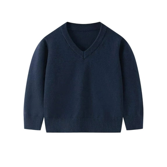 SGMVNU Toddler Knit Sweater Kids Boys Girls Warm Sweater Soild Pullover Ribbed V Neck Top Clothes Fall Winter Outfits(Size 6-7 Years,Navy)