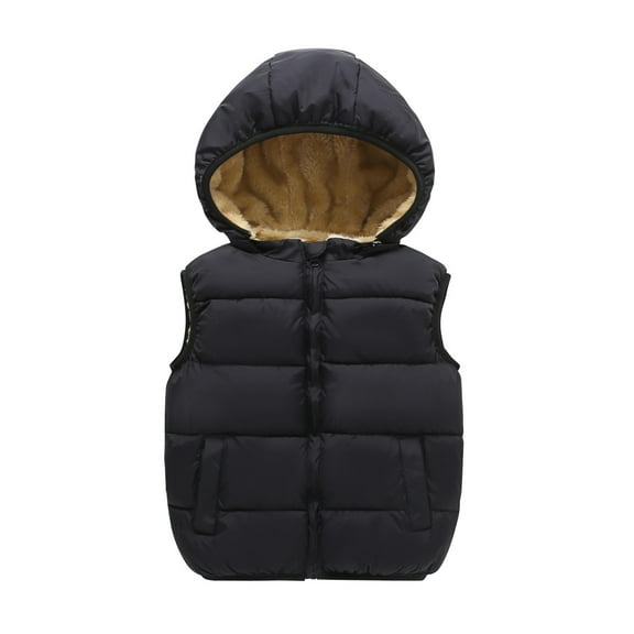 SGMVNU Toddler Puffer Vest, Boys Girls Vest, Puffy Toddler Boy Sleeveless Jacket Coat with Removable Hood, Winter Warm Lined Puffer Jackets, Black, 2-3 Years