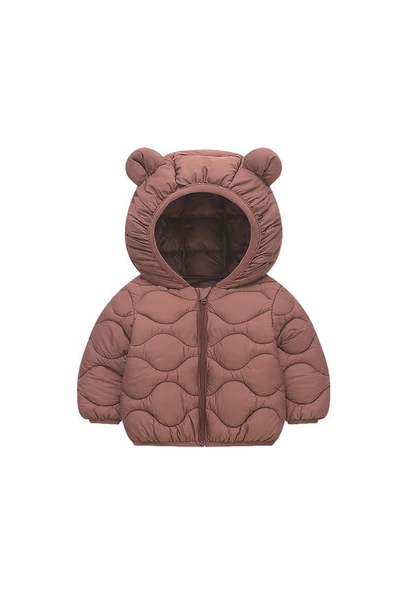 Toddler Winter Coats Puffer Padded Jacket, Boys Girls Bear Ear Hoods Zipper Down Jacket, Light Weight Outerwear, Winter Coats for Baby Kids, Coffee, 2-3 Years