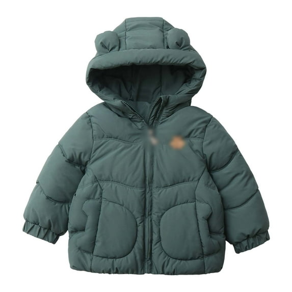 SGMVNU Toddler Winter Coats Puffer Padded Jacket, Boys Girls Bear Ear Hoods Zipper Down Jacket, Light Weight Outerwear, Winter Coats for Baby Kids(Size 4-5 Years, nz1023_D-Green)