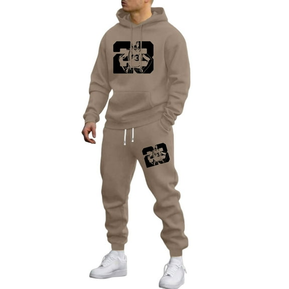 SGMVNU Tracksuit Men 2 Piece Set Hooded Sweatshirt Jogger Set Pullover Hoodie With Joggers Pants Graphic Tracksuit Casual Running Jogging for Fall Winter(Brown, L)