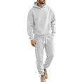 thumbnail image 1 of SGMVNU Tracksuit Men 2 Piece Set Men's Loose Casual Sports Long Sleeved Trousers Jacquard Hooded Sweatshirt Suit Winter Jogging Suit(White, L), 1 of 4