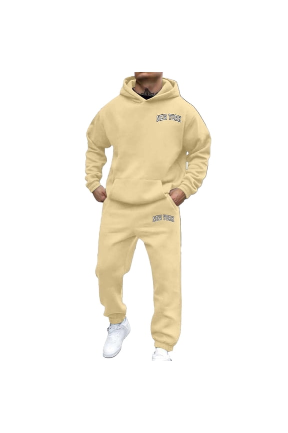 Tracksuit Men 2 Piece Set Mens Soft Hoodie And Joggers Casual Streetwear Outfit Soft Wear Workout Gym Jogging Sweat Suits(Khaki, XL)