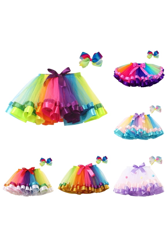 Tutu Skirts for Girls with Hair Bow, Mesh Ruffle Layers A Lined Flowy Tulle Skirt Kids Dress up Birthday Party, Camouflage, Size 5-8 Years