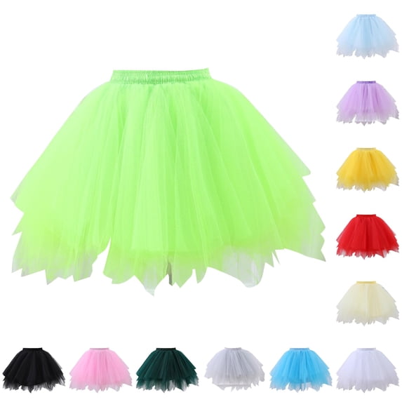 SGMVNU Tutu for Girls Ruffle Flowy Mini Tulle Skirts Elastic High Waisted Puffy Ballet Dance Skirts for Age 2-12 Years, Green, One Size