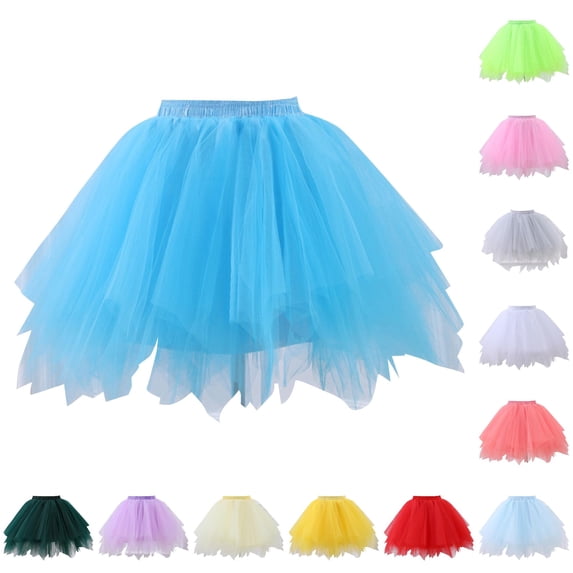 SGMVNU Tutu for Girls Ruffle Flowy Mini Tulle Skirts Elastic High Waisted Puffy Ballet Dance Skirts for Age 2-12 Years, Light Blue, One Size
