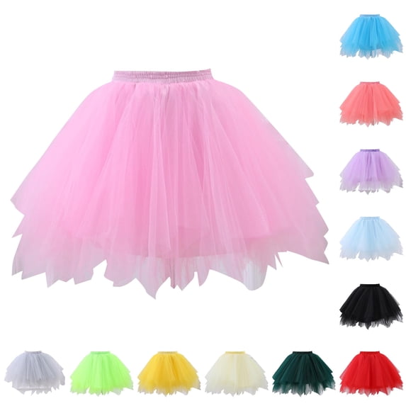SGMVNU Tutu for Girls Ruffle Flowy Mini Tulle Skirts Elastic High Waisted Puffy Ballet Dance Skirts for Age 2-12 Years, Pink, One Size