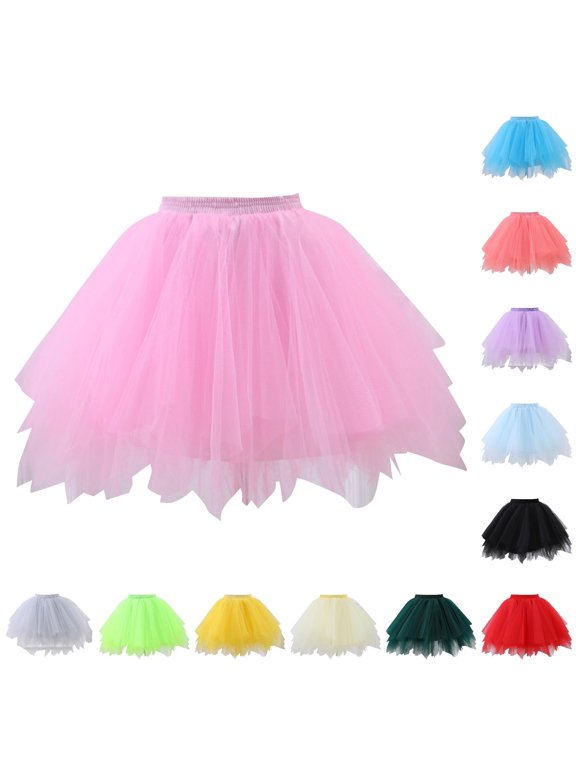 Tutu for Girls Ruffle Flowy Mini Tulle Skirts Elastic High Waisted Puffy Ballet Dance Skirts for Age 2-12 Years, Pink, One Size