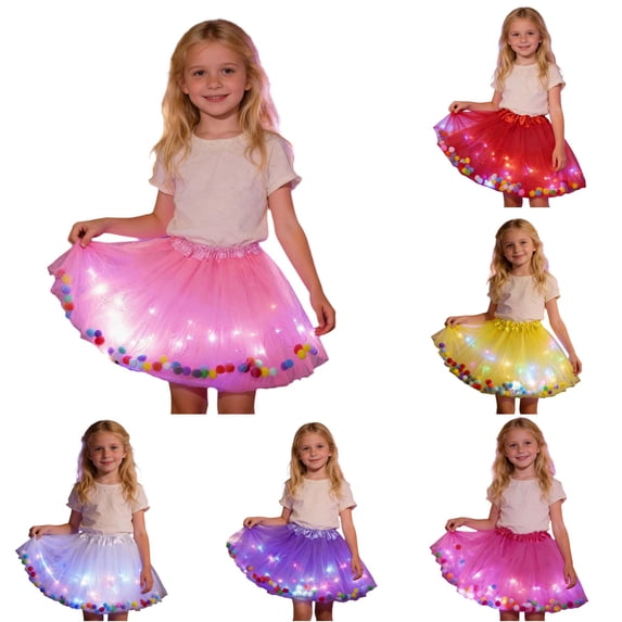SGMVNU Tutu for Girls Sparkly Multi Layers Tulle Skirt Elastic Waist A Line Flowy Mini Dance Skirt for Holiday Party, Pink, Size 3-14 Years