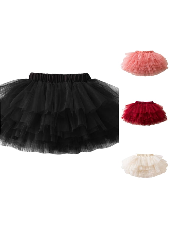 Tutus for Girls Multi Layered Ruffle Puffy Tulle Skirts Ballet Dance Tutu Skirt for Dance Princess Dress Up, Black, Size 5-6 Years