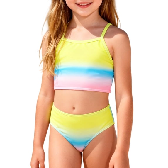 SGMVNU Two Piece Bikini Set for Girls, Crop Bikinis Swim Top with Bathing Bottoms, Kids Swimsuits Summer Beach Pool Swimwear, Size 150, Yellow