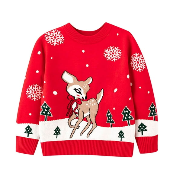 SGMVNU Ugly Christmas Sweaters for Kids with Humorous Reindeer and Snowman Motif Long Sleeve Crew Neck Top for Parties Xmas Apparel(Size 5-6 Years, Red)