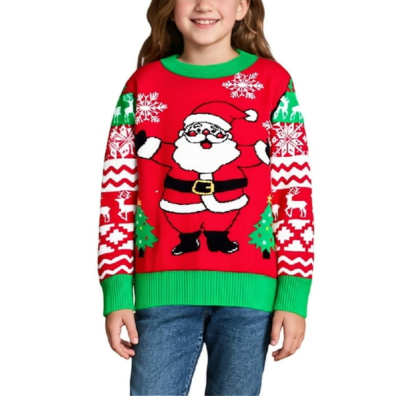 SGMVNU Christmas Sweaters for Girls with Quirky Reindeer Pattern Knitted Pullover Warm Top for Photoshoots Holiday Clothing(Size 5-6 Years, Red)