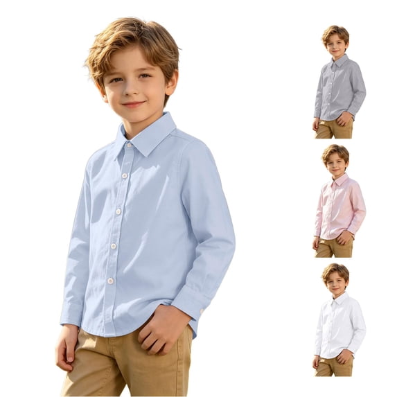 SGMVNU Uniform Shirts for Boys Long Sleeve Button Down Dress Shirt Kids Back to School Clothes for Performance, Size 9-10 Years, Light Blue
