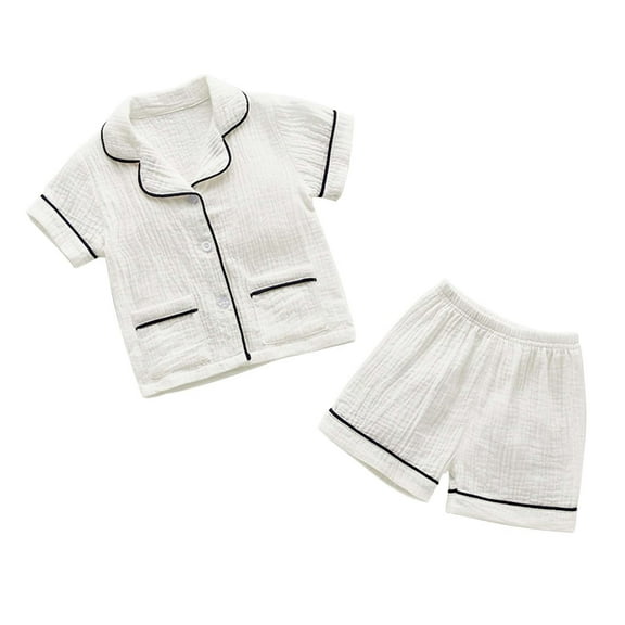 SGMVNU Unisex Kids Button Down Pajama Sets Short Sleeve & Shorts Solid Color Teens Outfit with Pockets Lounge Sets(Size 6-12 Months,White)