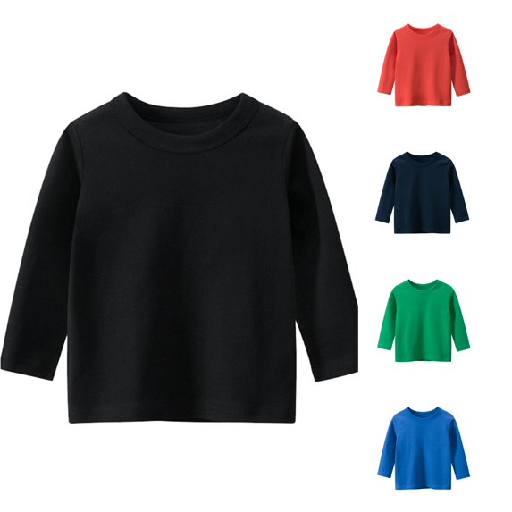 SGMVNU Unisex Kids Long Sleeve Basic Tee Shirts Drop Shoulder Solid Cotton Blend Tops Undershirts for Boys Girls, Size 1-2 Years, Black