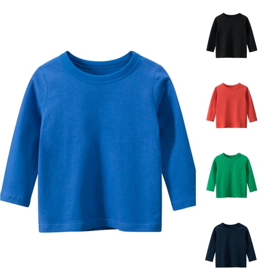 SGMVNU Unisex Kids Long Sleeve Basic Tee Shirts Drop Shoulder Solid Cotton Blend Tops Undershirts for Boys Girls, Size 3-4 Years, Blue