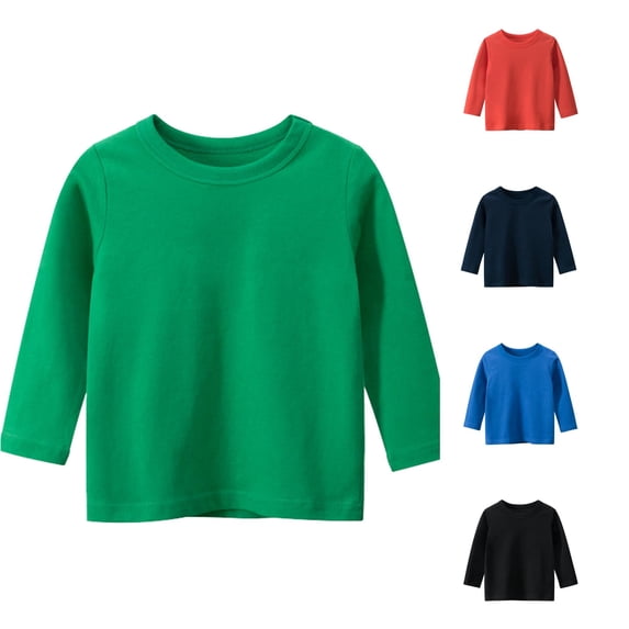 SGMVNU Unisex Kids Long Sleeve Basic Tee Shirts Drop Shoulder Solid Cotton Blend Tops Undershirts for Boys Girls, Size 3-4 Years, Green