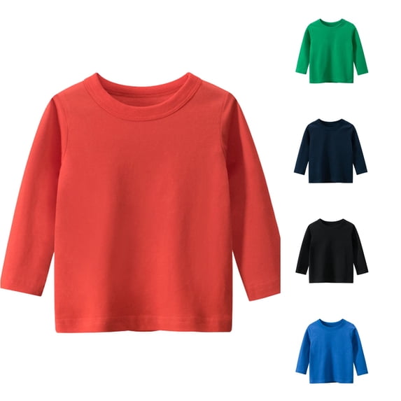 SGMVNU Unisex Kids Long Sleeve Basic Tee Shirts Drop Shoulder Solid Cotton Blend Tops Undershirts for Boys Girls, Size 6-8 Years, Red