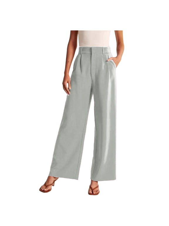 Wide Leg Pants for Women Casual High Waisted Button Down Straight Long Trousers Palazzo Pants Dressy Pants Lounge Pants Size M Mint Green-b