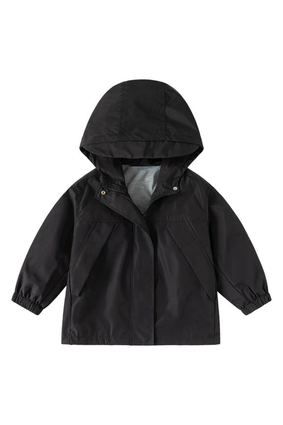 Windbreaker Jackets for Boys, Kid's Zip up Hoodie Coat Transitional Late Spring/Early Fall Soft Inner Lightweight Jackets with Hood and Pockets, Black, 6-7 Years