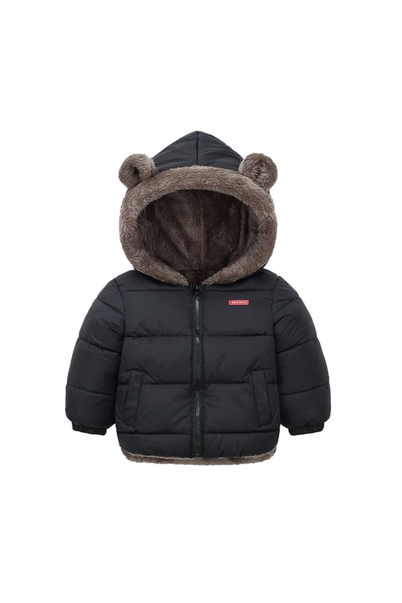 Winter Coat for Baby Boys Girls Toddler Boys Girls Winter Coat Bear Ears Hooded With Pocket Jacket Reversible Heavyweight Windproof Zipper Warm Outwear(Size 2-3 Years, Black)