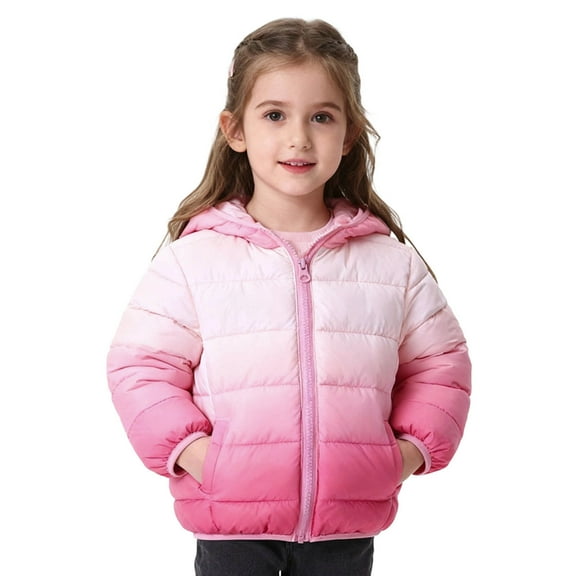 SGMVNU Winter Coats for Boys and Girls Gradient Color Zipper Puffer Jacket Cute Down Coats Packable Outerwear with Pockets for Kids(Size 7-8 Years, Pink)