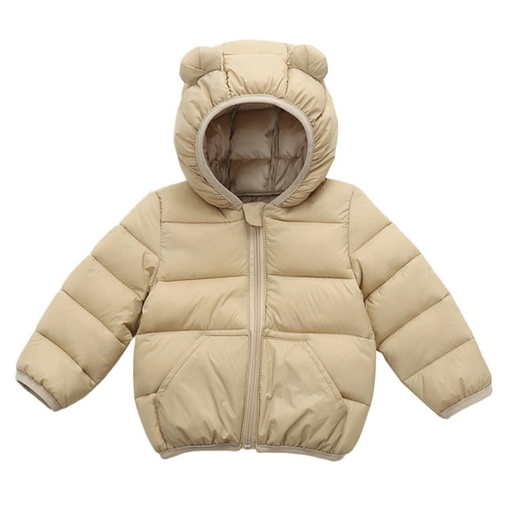 SGMVNU Winter Down Coats for Baby Boys Girls Kids Lightweight Puffer Padded Jacket Bear Hoods Zipper Jackets Outerwear(Size 5-6 Years,Khaki)