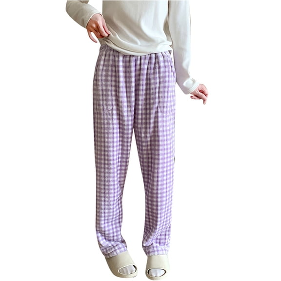 SGMVNU Winter Fuzzy Pajama Pants for Women Warm Comfy Loungewear with Pockets Fuzzy Flannel Sleepwear Classic Elastic Waist Cozy Homewear(Purple, XL)