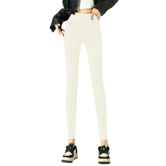 SGMVNU Winter Warm Leggings Women Elastic Thick Thermal Legging Pants Lined Tights High Waisted Strench Yoga Pants(White, S)