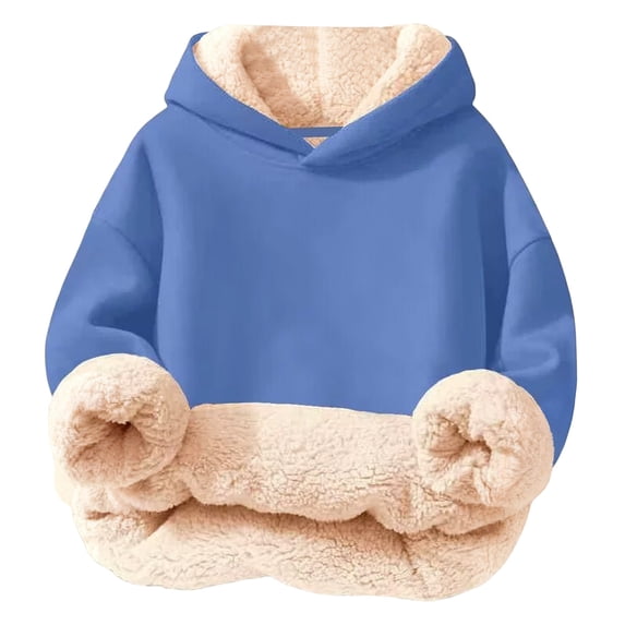 SGMVNU Winter Warm Outwear Jackets for Boys Girls Fleece Lined Winter Warm Coats Sweatshirt Hoodie Jacket Casual Loose Zipper up Hooded Jackets Size 9-10 Years, Color lz1023_E-Sky Blue