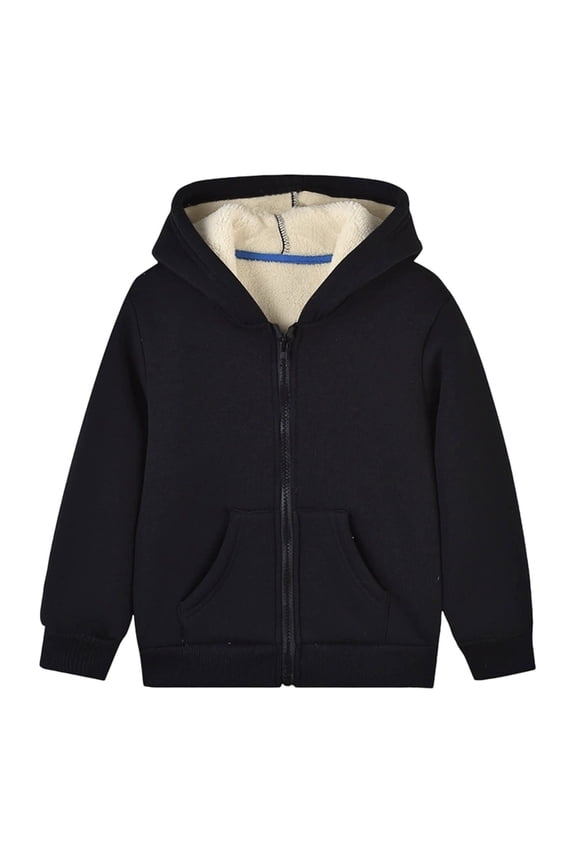 Winter Warm Outwear Jackets For Boys Girls Boys Girls Fleece Lined Winter Warm Coats Sweatshirt Hoodie Jacket Casual Loose Zipper up Hooded Jackets(Size 11-12 Years, Black)