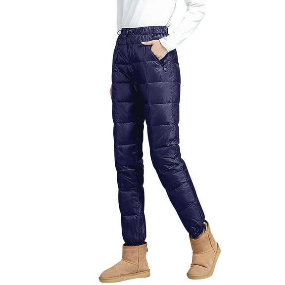 SGMVNU Winter Warm Snow Pants for Women Loose Utility Down Pants Drawstring Elastic High Waisted Joggers Snow Trousers(Navy, M)