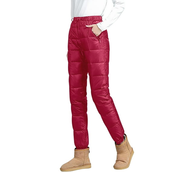 SGMVNU Winter Warm Snow Pants for Women Loose Utility Down Pants Drawstring Elastic High Waisted Joggers Snow Trousers(Red, XXXXXL)