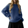 thumbnail image 1 of SGMVNU Womens Soft Fuzzy Knit Sweater Oversized Cozy Knitted Pullover Tops Long Sleeve Casual Crewneck Sweaters Fall Winter Clothes Navy XXL, 1 of 4
