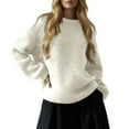 thumbnail image 1 of SGMVNU Womens Soft Fuzzy Knit Sweater Oversized Cozy Knitted Pullover Tops Long Sleeve Casual Crewneck Sweaters Fall Winter Clothes White XXL, 1 of 4