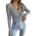 thumbnail image 1 of SGMVNU Sweaters for Women V Neck Soft Knit Ribbed Sweater Basic Long Sleeve Pullover Knits Top Lightweight Fall Outfits Grey L, 1 of 8
